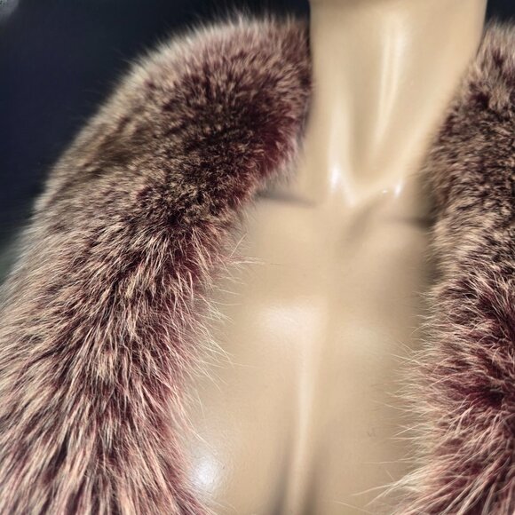 Y2K Suede Fitted Jacket Fox Fur Collar Size S Dusty Mauve Boho Glam Fall Autumn - Picture 5 of 16